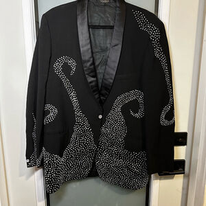 Stylish Black Blazer with White Dot Pattern